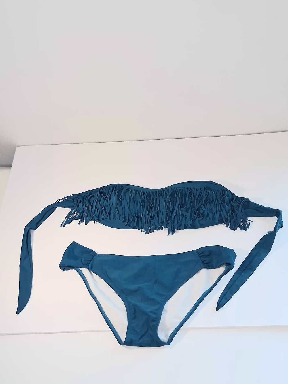 ELEN Chic Fringe Bandeau Bikini Set - Teal Women's Size Medium